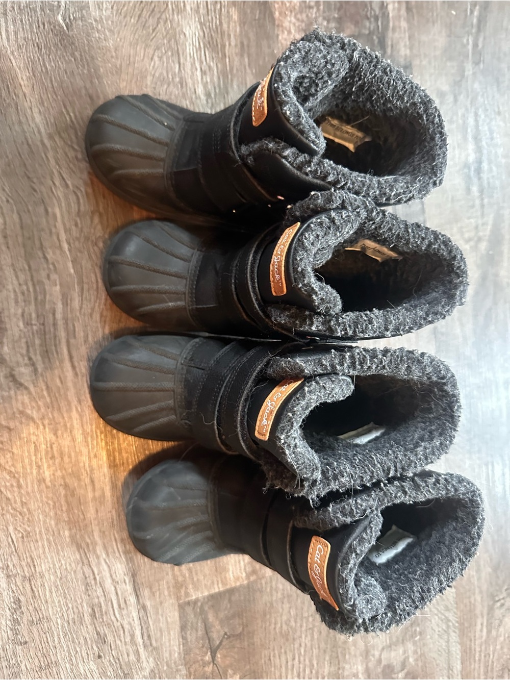 12t Cat & Jack Target Kids Black Winter Boots with Gray Fleece Collar for twins